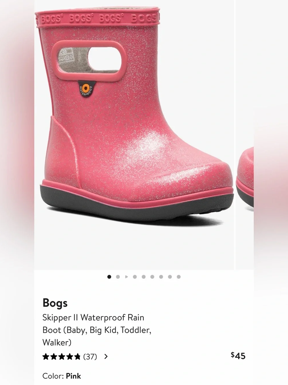 Bogs Skipper II Waterproof Pink Pull-On Rain Boots with Handles Toddler size 8